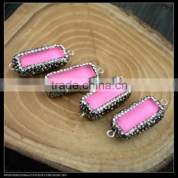 Wholesale LFD-0039B Rectangle Pink Glass Pave Rhinestone Connector Beads Jewelry Making photo-3