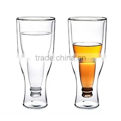 2015 Not Sale Upside Down Beer Glass Cups Double Wall Creative Beer Mugs