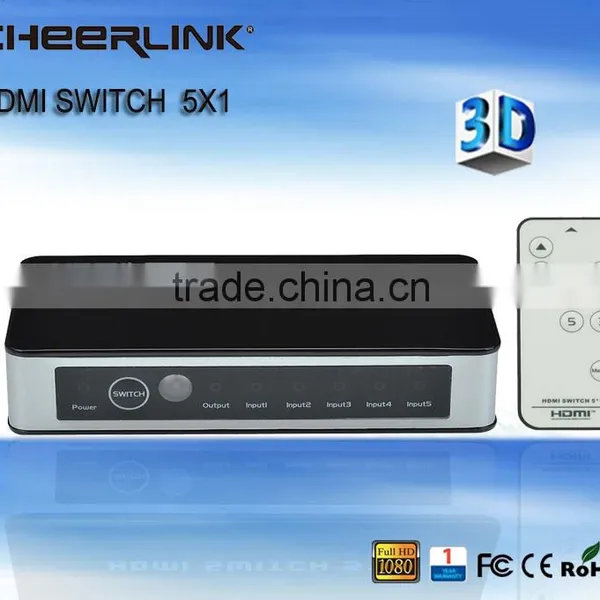 Hot Sell 5x1 HDMI Switch / 5 Port / 1080P/ Black -EU/UK/US/IN Plug