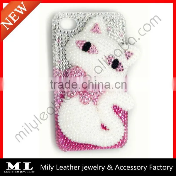 MLPC-0003 Pink Cartoon Sweet Cat Crystal and Pear Phone Case