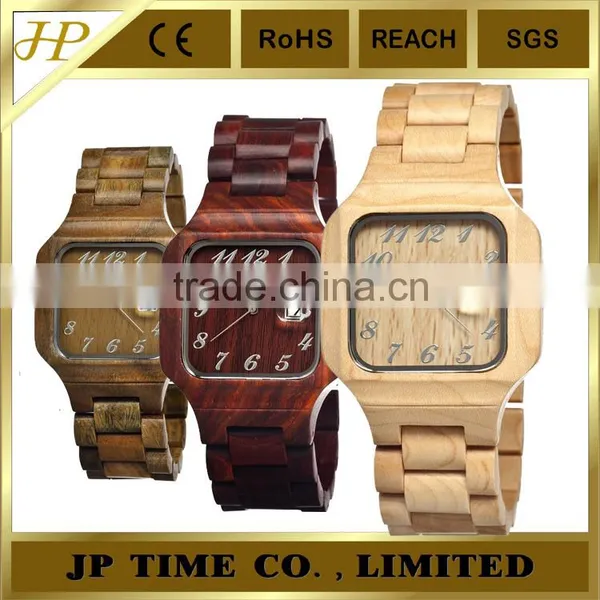 Four Colors Quartz Indonesia Wooden Watch Wooden Back Case Japan Quartz Movement