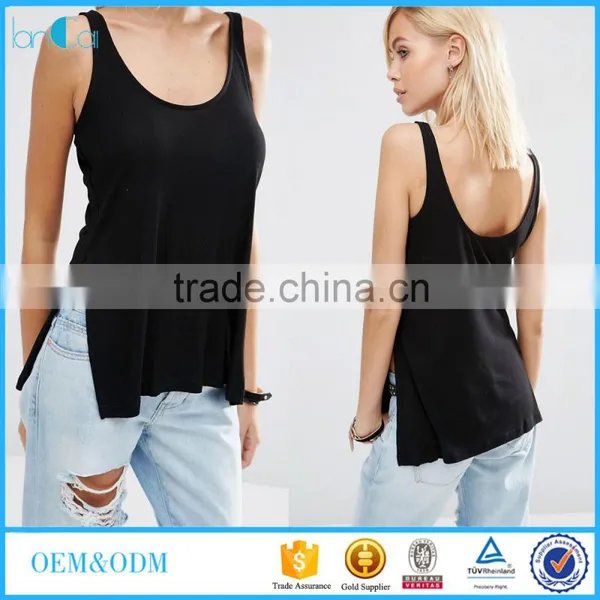 Latest Design Fashion Women Clothes Side Split Tops Wholesale Tank Top