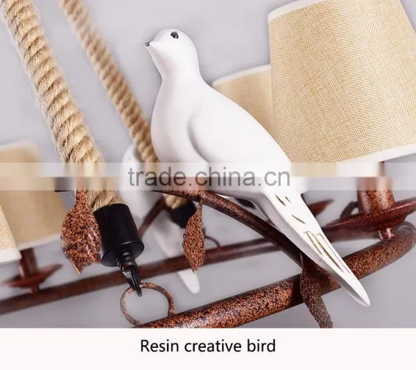 Resin Creative Bird Cloth Lamp Shade Lighting Iron Handmade Hemp Rope Light photo-6