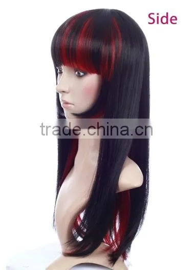 Cheap High Heat Resistant Mix Color Red Synthetic Long Cosplay Wig With Bangs photo-3
