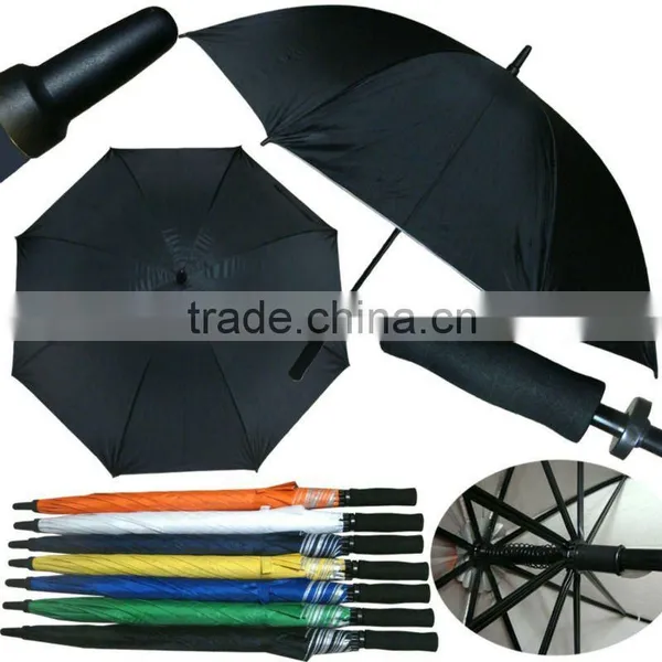 28"16ribs Black Large Windproof Manual UV Golf Umbrella