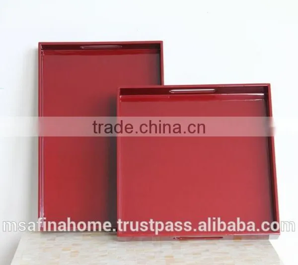 Square Red Colored Lacquer Serving Tray photo-2