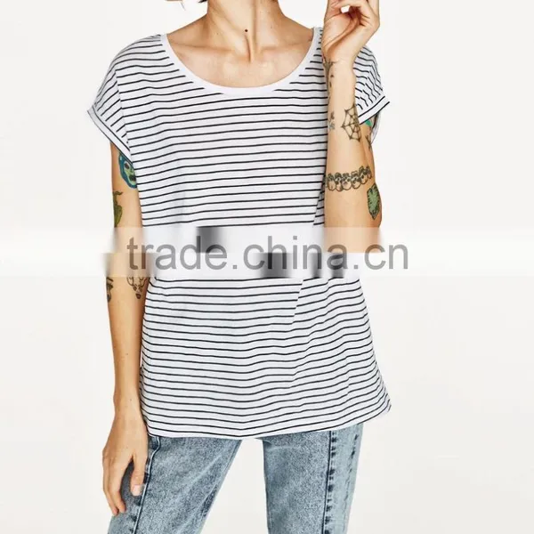 Custom Bulk Blank T-shirts Short Sleeve T-shirts 100% Cotton Striped Designs Wholesale Bamboo T-shirts photo-2