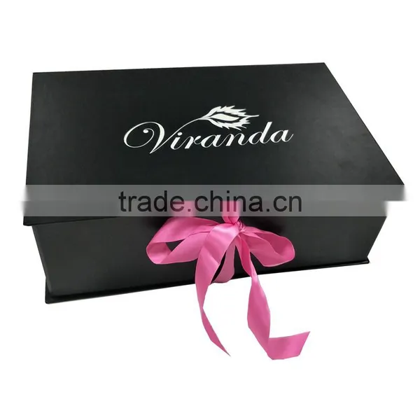 Custom Black Ribbon Closures Rigid Cardboard Collapsible Gift Box for Bra Packaging photo-3