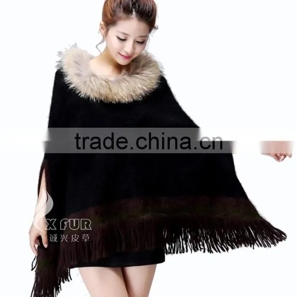 CX-B-P-33C 2016 Wholesale Fashion Lady Pashmina Shawl With Raccoon Fur Collar photo-3