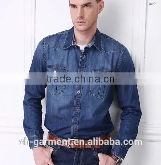Mens Blue Denimshirt With Chest Pocket N02 photo-5
