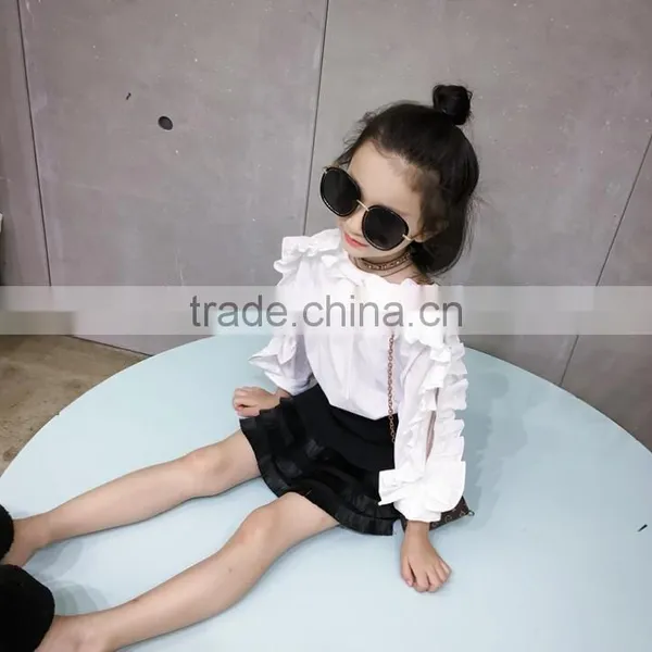 2-7 Years Wholesale 2017 Hot Sale Girls Ruffles Shirt Full Sleeve Fashion Cotton Autumn Shoulderless Girls Blouse photo-2
