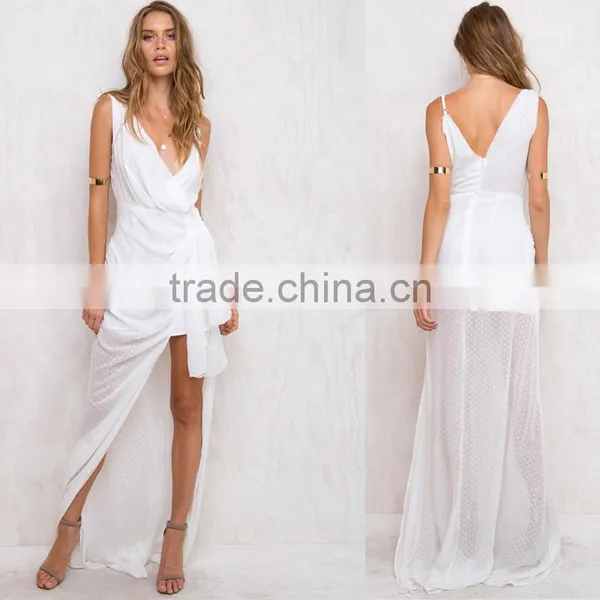 Favorable Semi Sheer Sleeveless Fancy White Draped Wedding Dress photo-6