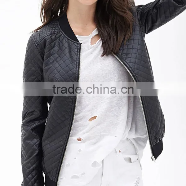 2016 Lady Casual Fashion Women Bomber Leather Winter Jacket for Wholesale photo-4