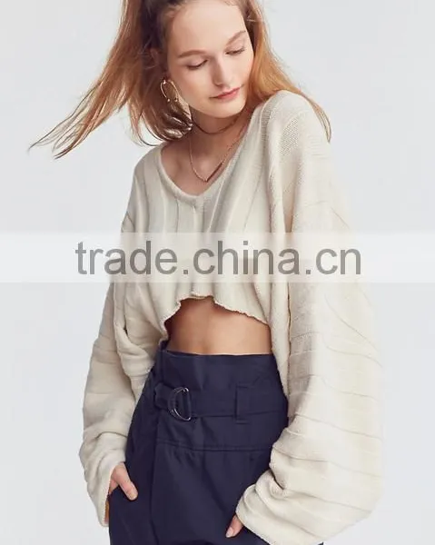 Ladies Long Sleeve Fashion Asymmetrical Modern Knitting Crop Top Sweater With Best Quality photo-2