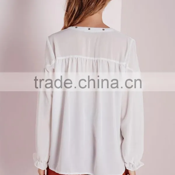 Latest Design Korean Style Fashion Women Blouse O-neck Chiffon Style Blouse photo-3
