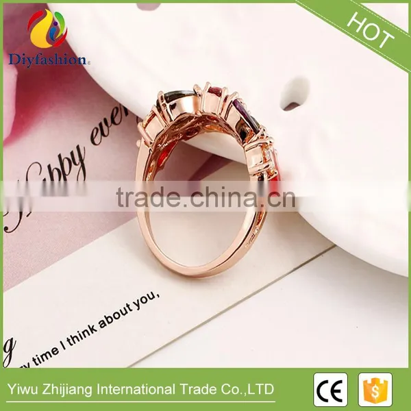 High Quality New Design Alloy Rose Gold Geometric Zircon Ring Wedding Colorful Crystal Rings Jewelry For Women photo-2