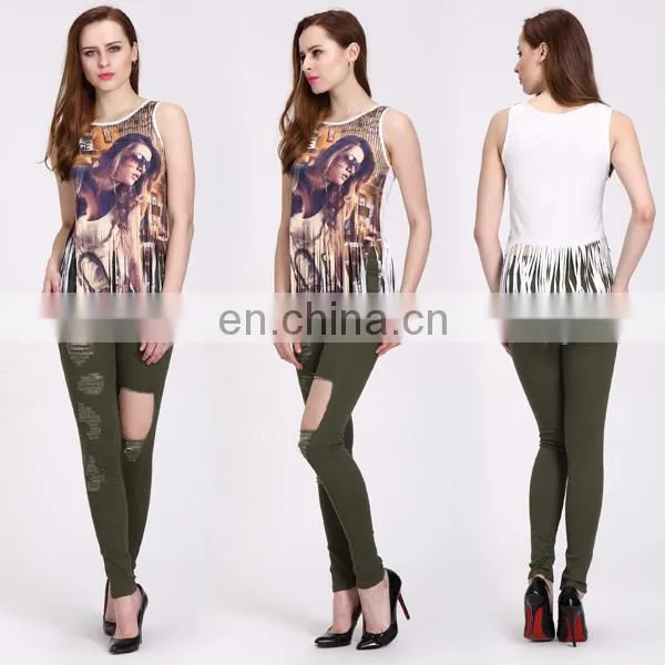 Newest Fashion Sleeveless Shirt With Tassels Sexy Printed Tank Top photo-2