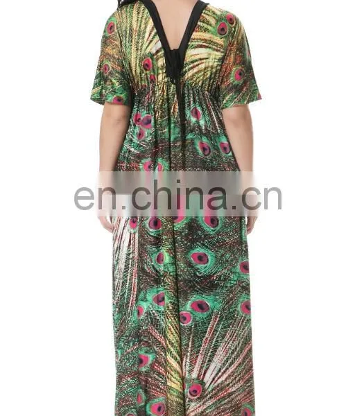 6029# Latest Fashion 2017 Peacock Fat Ladies Floral Printed Summer Casual Maxi Bohemian Maternity Dress Plus Size Women Clothing photo-4