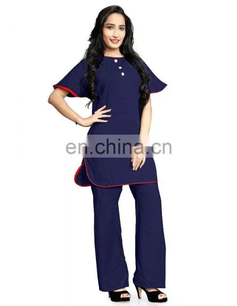 Womens 2017 Casual Party Wear Rayon Slab Kurti + Pyjama