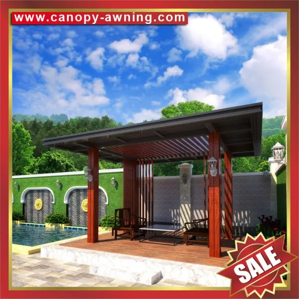 Modern Outdoor Hotel Villa Park Garden Wood Style Aluminum Alu Gazebo Pavilion Pagoda Gloriette Canopy Awning for Sale photo-4