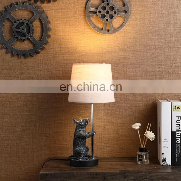 New Design Cute Animal Mouse Shape Hotel Retro Bedside Lights With Linen Lampshade photo-2