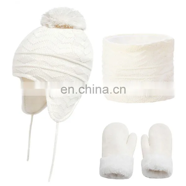 Winter Hats Scarf and Gloves Sets for Kids Toddler Baby Girls Boy Warm Knit Earflap Beanie Fleece Cap photo-4