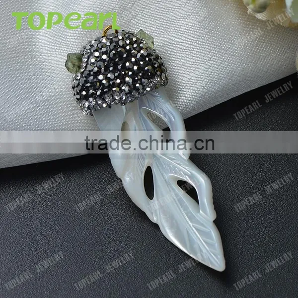 Topearl Jewelry Charm Leaf White Shell Pendant Rhinestones Clay Pave Pendant Designs for Women SPD02 photo-2