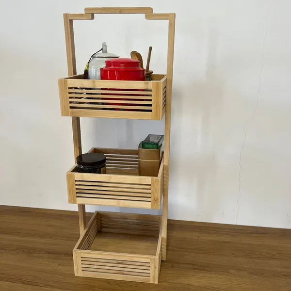 Bathroom Living Room Kitchen Home Office Wood Shower Corner Shelf Bamboo Towel Rack Storage Shelf Wooden Bamboo Shelf photo-3