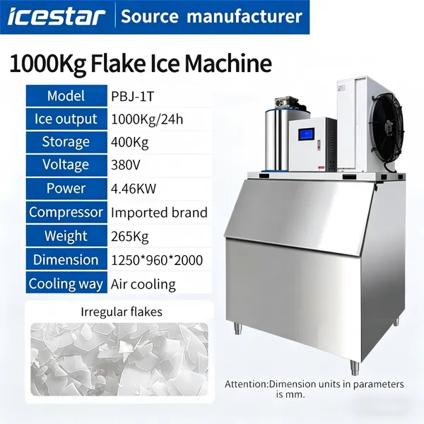 Automatic 1000kg Flake Ice Machine With Insulated Ice Bin for Commercial & Industrial Use photo-2