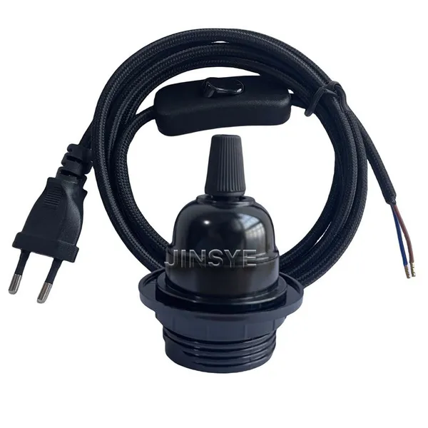 CE VDE EU Power Cords Textile Wire Cables On Off Switch E27 Lampholder Lamp Cords photo-2