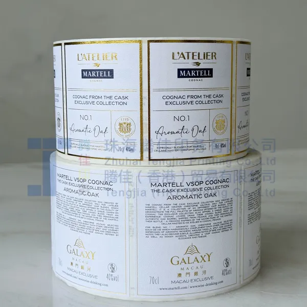 Custom Specialty Paper Spirit Bottle Label Hot Stamping Gold Foil Brandy Whisky Stickers