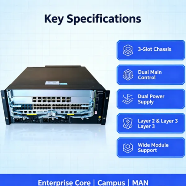 Huawei S7703 Enterprise Core Switch, 3 Slots, Dual Main Control & Dual Power Supply Chassis Switch