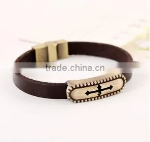 Wholesale Cross Stainless Steel Men's Fashion Leather Bracelet 2016 photo-2