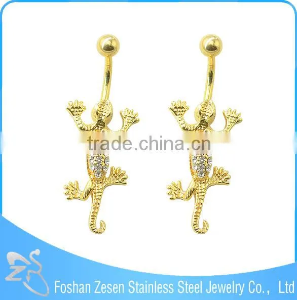 Dangling Rhinestone Gecko Belly Ring Navel Banana Gold Piercing photo-6