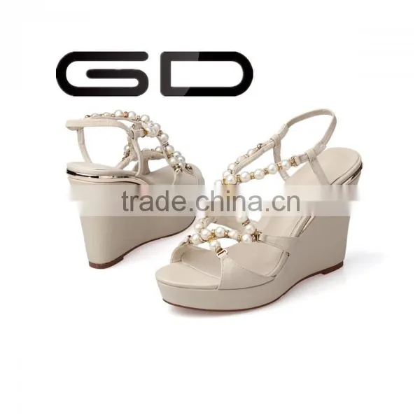 GDSHOE Korean Girls Nude Wedge Beach Beaded Sandals Shoes photo-2