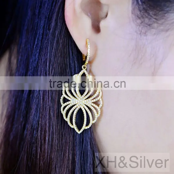 Fashion Jewelry 925 Silver Prong-setting Women Leaf Belt Earrings photo-2