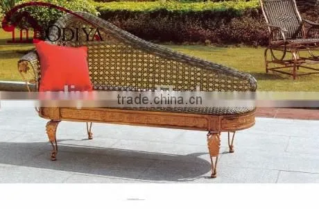 Antique Elegant European French Style Rattan Chaise Lounge photo-2