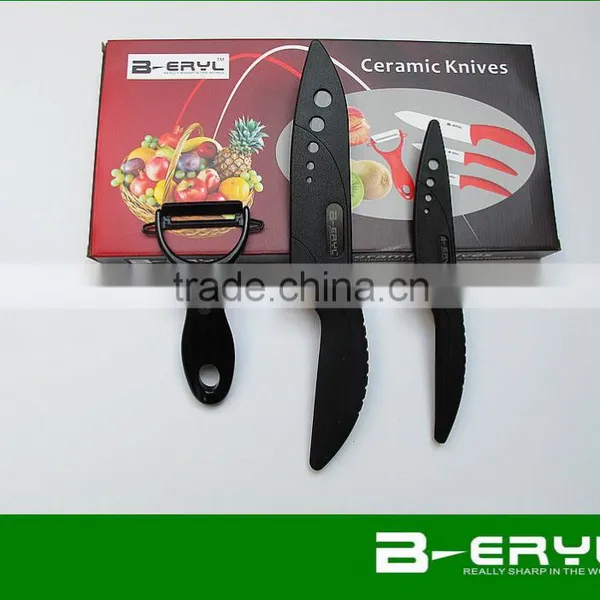 BERYL Black Blade 3pcs Set , Black Ceramic Knife Set 4"6"kitchen Knife+peeler+gift Box, 2 Colors ABS Handle photo-3