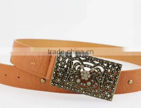 2015 Vintage Style Women's Fashion PU Brand Belt With Rhinestone Square Shape Buckle photo-6