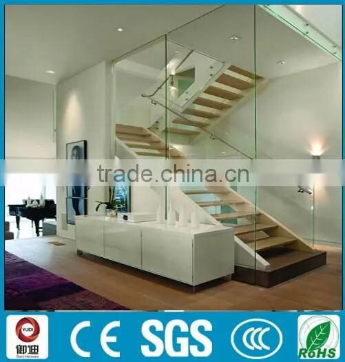 High Quality Wooden Treads Glass Railiing Straight Staircase -YUDI