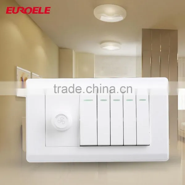 Hot Selling High Quality Pakistan Series 5Gang Switch With Dimmer PC White 5+dimmer