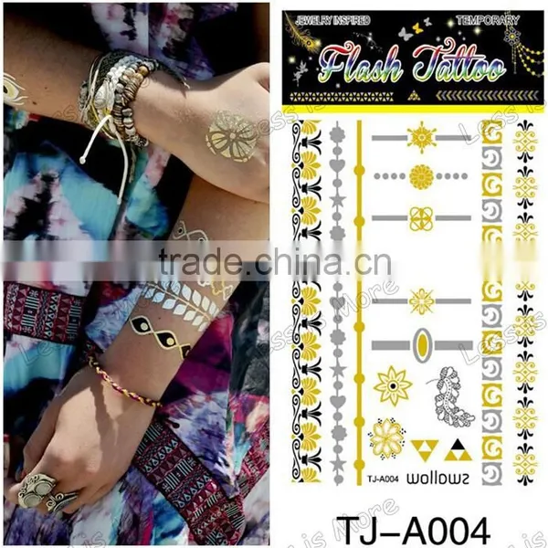 Custom Body Temporary Gold Silver Lace Flower Tatoo Sticker