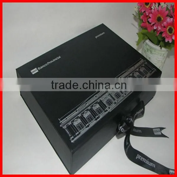 Black PU leather Box Packaging With Ribbon For Gift