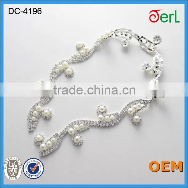 Crystal Rhinestone Trimming, Metal Claw Base Dress Chain and Trims With Plastic Pearl photo-4