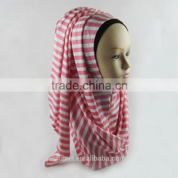 Hot Sale Cotton Stripe Scarf Muslim Hijab photo-3