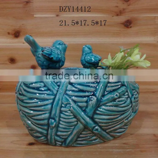 Ceramic Flower Vase and Pot With Bird Decoration photo-2