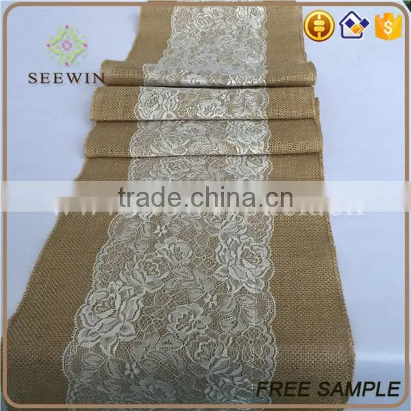 Burlap Lace Long Table Runners for Wedding Deco photo-5