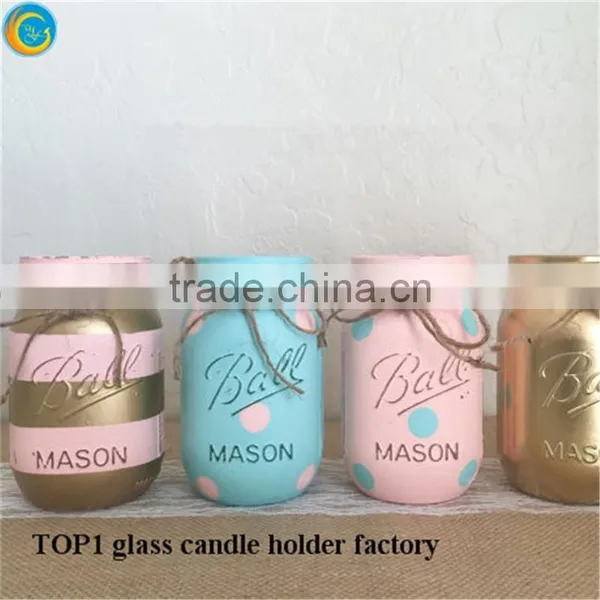Examples of Handicrafts Glass Candle Jars With Gold Rhinestones photo-3