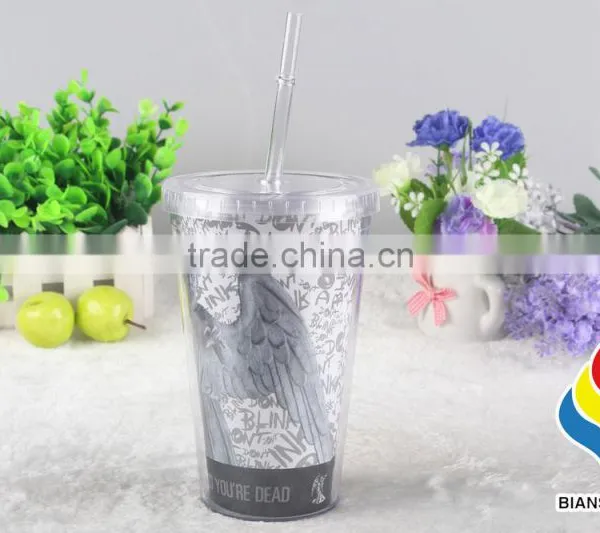 16oz Double Wall Plastic Tumbler With Lid and Straws photo-3