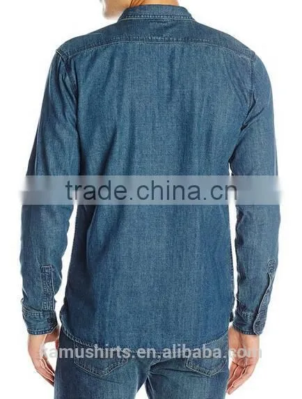 New Men 100% Cotton Long Sleeve Denim Jeans Work Shirt photo-2